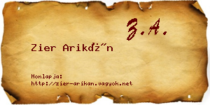 Zier Arikán névjegykártya